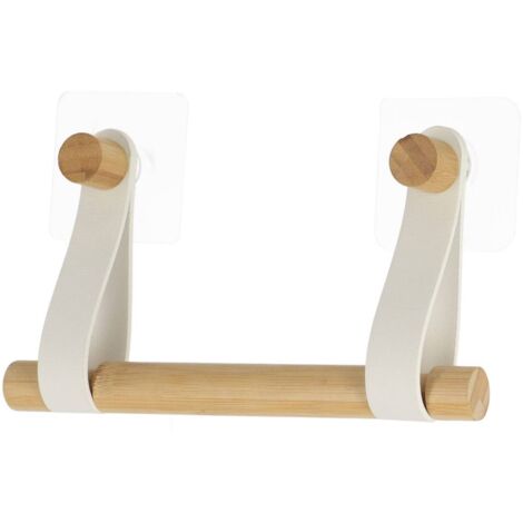 Removedor de rollo de papel higiénico de bambú + tiras de imitación de cuero en la etiqueta - bambú blanco - Tendance