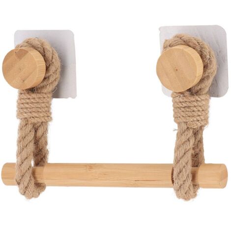 Removedor de rollos de papel higiénico de bambú + tiras de cuerda en adhesivo - natural - Tendance