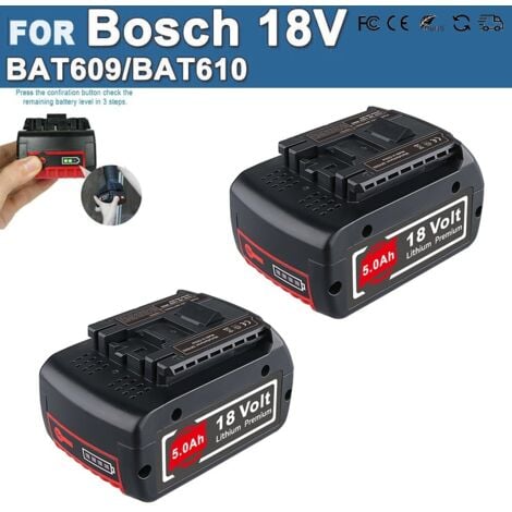 PDSTATION Remplacement de batterie Li-ion 2Pack BAT609 5000mAh pour batterie Bosch 18V BAT618 BAT609 BAT622 BAT609G BAT618G BAT619 BAT619G BAT610G Batterie pour outils électriques sans fil