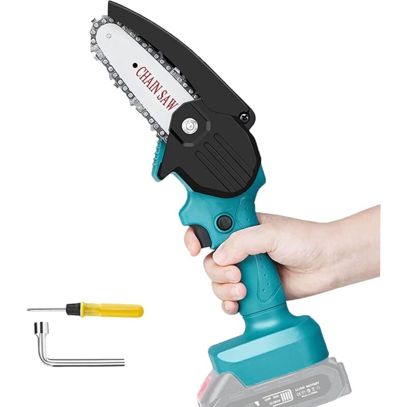 Batterie de 4 pouces Mini tronçonneuse, petite tronçonneuse portable à une main pour le jardin, le bois et les sécateurs (sans batterie) , Compatible