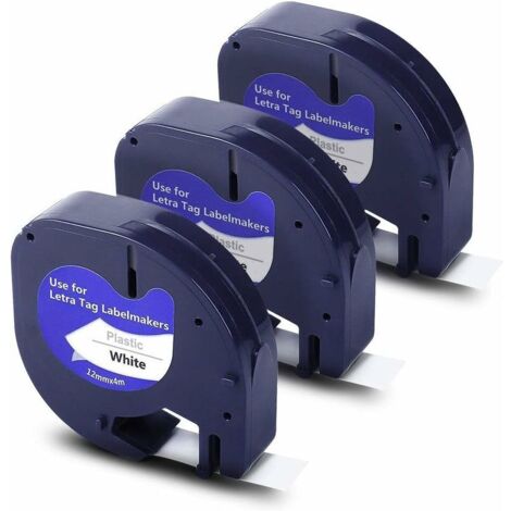 Remplacement de ruban d'étiquettes compatible pour les recharges DYMO LetraTag 91330 Impression noire sur papier blanc Ruban d'étiquettes auto-adhésif 12 mm x 4 m (1/2" x 13'), paquet de 3--