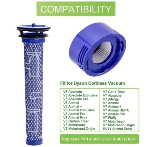 Remplacement du filtre pour les aspirateurs sans fil Dyson V7 V8 Animal Absolute, tête de moteur comparée aux pièces 965661-01 et 967478-01
