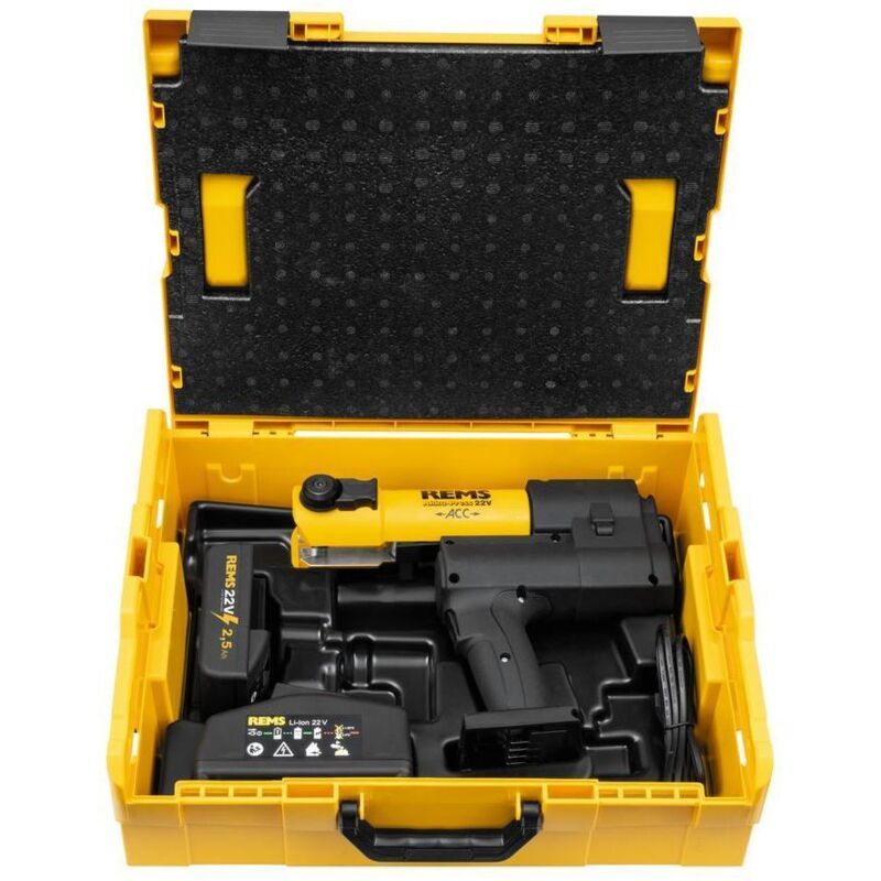 Akku-Press 22V acc 32kN + 1x Akku 2,5Ah + Schnellladegerät in L-Boxx Set ( 576011 R220 ) - Rems
