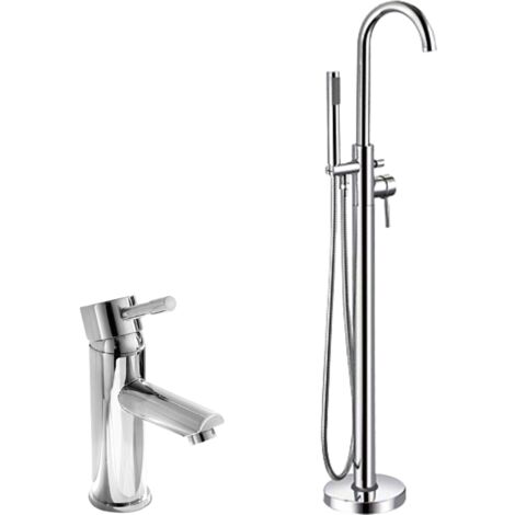 Remy Freestanding Bath Shower Mixer & Basin Sink Mono Tap Chrome
