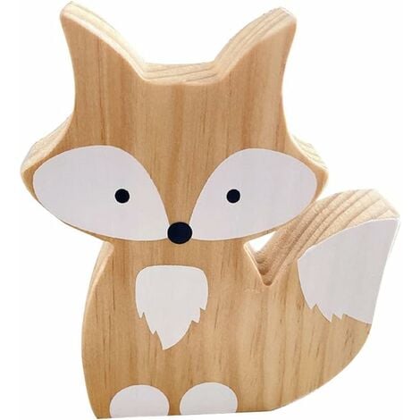 CESIECLEFOU Renard Figurine en Bois Animal Statue Figurine pour Chambre Home Office Décor Plateau De Table Décoratif Collection Figure Blanc-Fei Yu