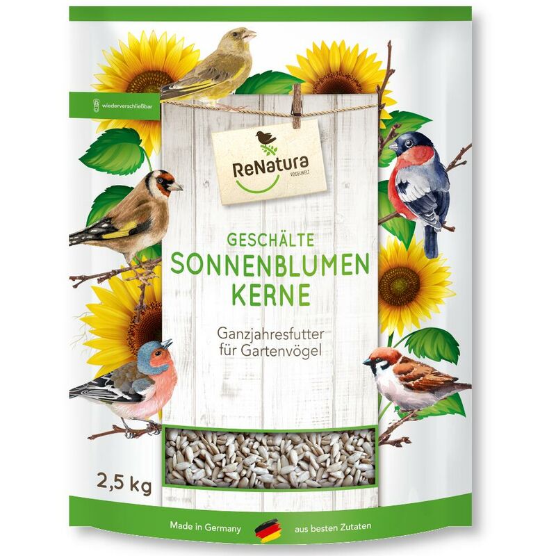 Renatura Vogelwelt - ReNatura® graines de tournesol décortiquées 2,5 kg aliment pour oiseaux, oiseaux de jardin
