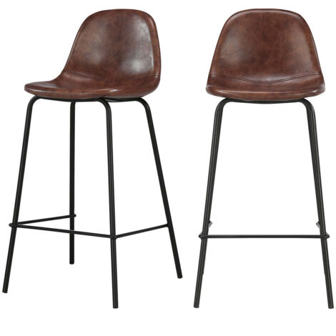 Rendez-Vous Déco – Lot de 2 chaises de bar 65 cm en cuir synthétique marron – Hauteur d'assise 65 cm – Design moderne et épuré – Pour îlot central