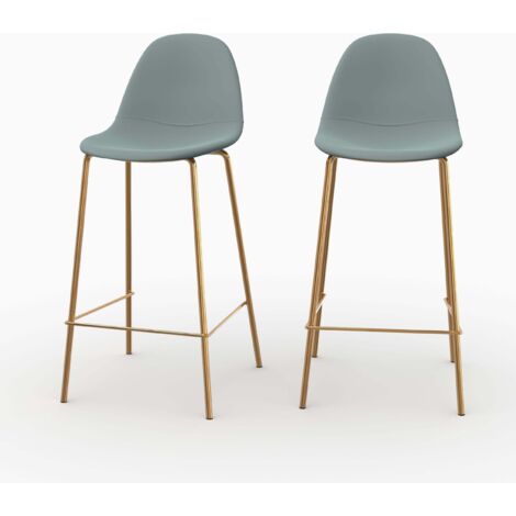 Rendez-Vous Déco – Lot de 2 chaises îlot central 65 cm en cuir synthétique vert – Pieds en métal doré – Design vintage pour espace repas ou bar