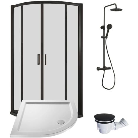 Rene 800 or 900mm Black Framed Quadrant Cubicle Package Inc Black Shower Valve, 900x900mm