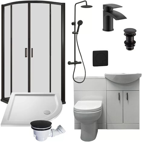 Rene Complete Quadrant Shower Cubicle Suite Inc Vanity and Black Tap & Valve, 800 x 800mm