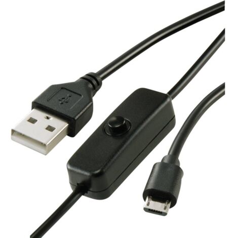 Renkforce Câble d'alimentation Raspberry Pi®, BBC micro:bit [1x USB 2.0 type A mâle - 1x USB 2.0 mâle Micro-B] 1.00 m noir avec interrupteur On/Of A148372