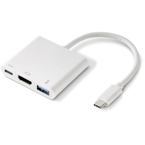 Renkforce RF-4366444 Adaptateur [1x USB-C® mâle - 1x HDMI femelle, USB 3.0 femelle type A, USB-C® femelle] blanc contacts dorés 12.00 cm Q625552