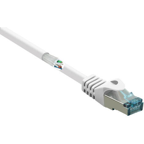 Renkforce RF-5047452 RJ45 Netzwerkkabel, Patchkabel CAT 6a S/FTP 0.50 m Weiß mit Rastnasenschutz, Fl