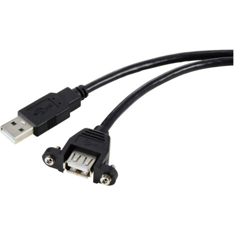 Renkforce USB-Kabel  USB 2.0 USB-A Stecker, USB-A Buchse 1.00 m Schwarz für Einbau, schraubbar RF-57