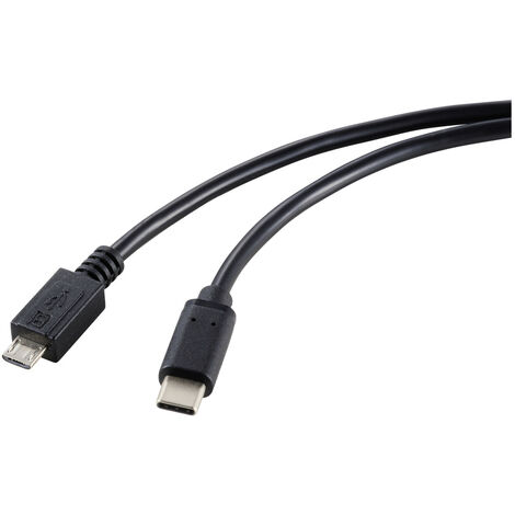 Renkforce USB-Kabel  USB 2.0 USB-C® Stecker, USB-Micro-B Stecker 1.80 m Schwarz Gesamtschirm RF-5720