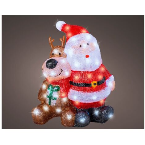 Renna+Babbo natale acrilica c/led bianco freddo 34x18x39cm OUT