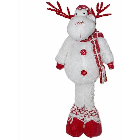 Renna bianca con corna cappello sciarpa rossa cm 45 per sotto albero di natale decorazione vetrina addobbi casa