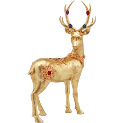 Renna color oro in poliresina con Gemme statuetta decorativa natalizia -32 cm