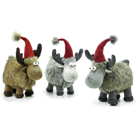 Renna con pelliccia cappello rosso decorazioni addobbi di natale h42
