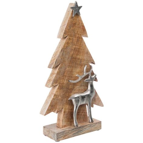 Renna con pino decorativo in alluminio e legno per decorazioni natalizie