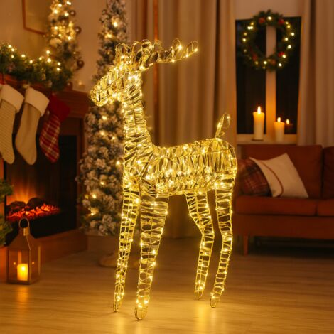 Renna decorativa color oro con luce Led bianco caldo per decorazione natalizia -80 cm