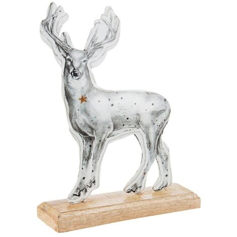 Renna decorativa "Dylan" in metallo con base in legno per decorazioni natalizie