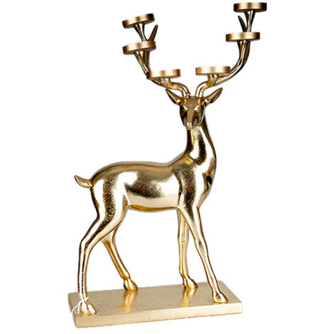 Renna in Oro Porta 6 Candele Candelabro Elegante Decorazione da Tavola e Sala da Pranzo IDEA REGALO NATALIZIA NATALE