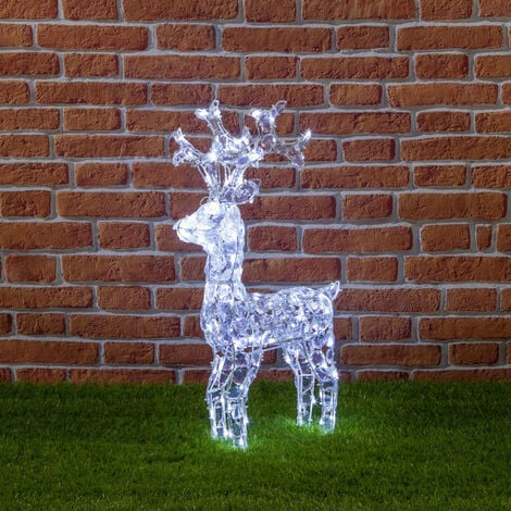 Renna natalizia luminosa a luce fissa con cristalli a led decorazione per interno ed esterno -Luce Fredda / 70 cm