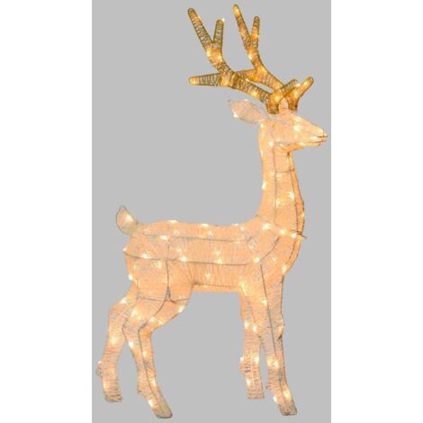 Renne 3D H85cm avec 120 LED blanc chaud Cadre en métal peint Blanc