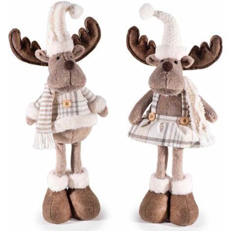 GRUPPO MARUCCIA Renne di Natale in Peluche con Vestito in Stoffa - Set da 2 Pupazzi Natale