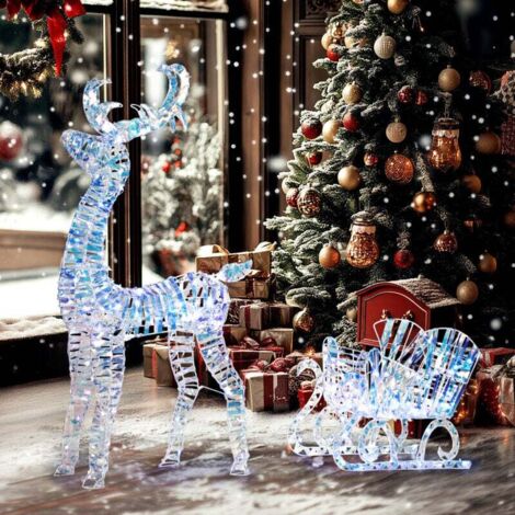 Renne et traîneau lumineux de Noël avec 170 LED blanc chaud, décoration de Noël pour intérieur et extérieur, 60x29x115cm