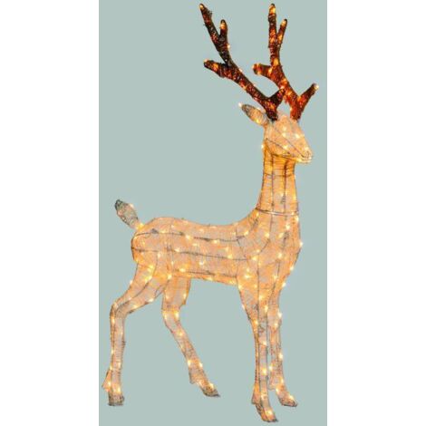 Renne lumineux 3D H105cm 200 LED ambré fixe fil tressé crème et marron Smart Connect 31V professionnel Lotti