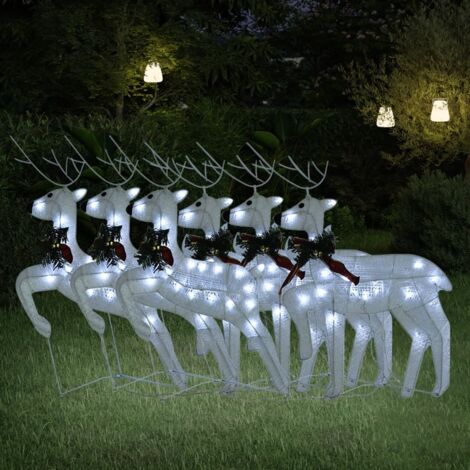 Rennes de Noël 6 pcs-Décoration de Fête pour Noël Blanc 120 LED 716833