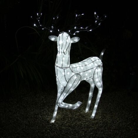 Reno Iluminado de 1,2m Decoración Iluminación Navideña  Ciervo Cierva Venado con Cable, 200 Luces LED Blancas Protección IP44 y Fijaciones GRATIS Christmas Light Up Reindeer White with LED Lights