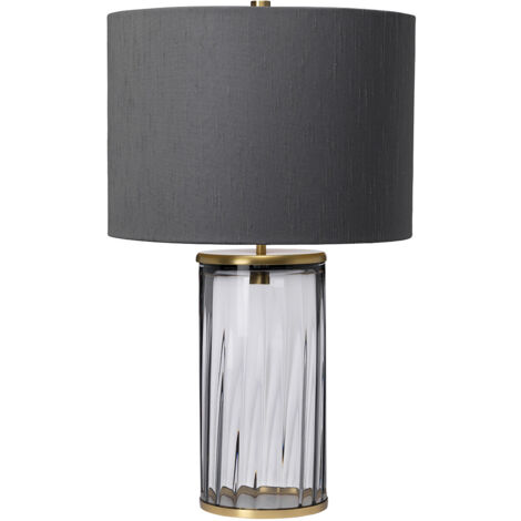 Reno Lampe à Poser Métallerie Laiton Vieilli, Verre Fumé