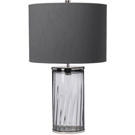Reno Lampe à Poser Métallerie Nickel Poli, Verre Fumé