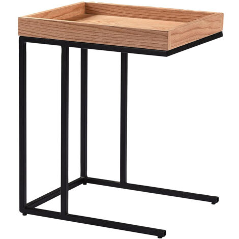 RENO - Table d'Appoint Effet Chêne et Métal Noir