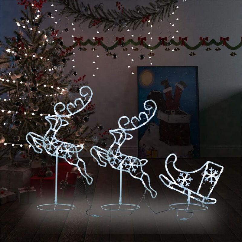 

Happyshopping - Reno trineo volando Navidad acrilico blanco frio 260x21x87cm