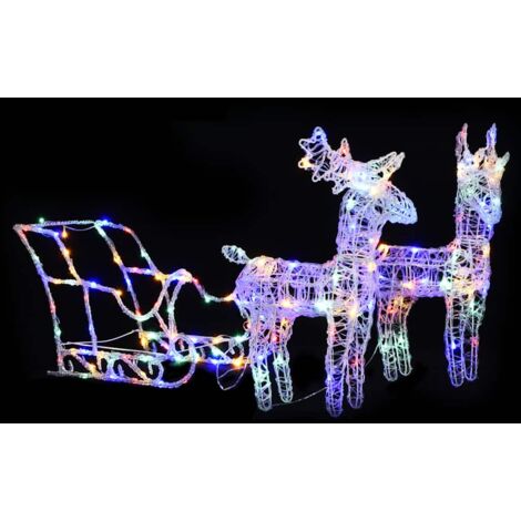 Reno y trineo adorno navideño 160 LEDs acrílico 130 cm