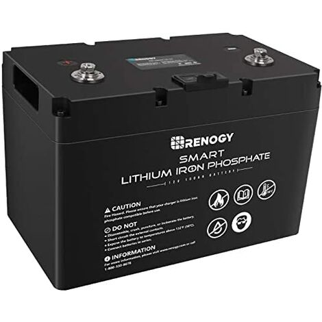 Renogy 12V 100Ah LifePO4 Smart Lithium Iron Phosphate Battery with a lifespan of more than 4000 cycles, Communication Port and 100A Maximum continuous discharge current