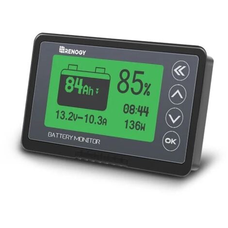 Renogy 500A Battery Monitor with Shunt, High and Low Voltage Programmable Alarm, Range 10V-120V up to 500A, 20ft Shielded Cable, Compatible 12V Lithium Sealed, Gel, Flooded Batteries,Black