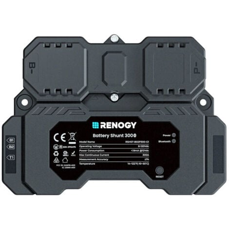 Renogy Battery Shunt 300, Remote Battery Monitoring, Range 8V-120V up to 500A, High Precision Current Sensor, Compatible Lead Acid, LFP, Li-ion, and Ni-MH Batteries