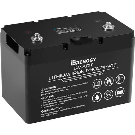Renogy LifePO4 Batterie Intelligente au Phosphate de Fer au Lithium 12V 100Ah avec Fonction Auto-chauffante pour Camping-car, Solaire et Hors Réseau