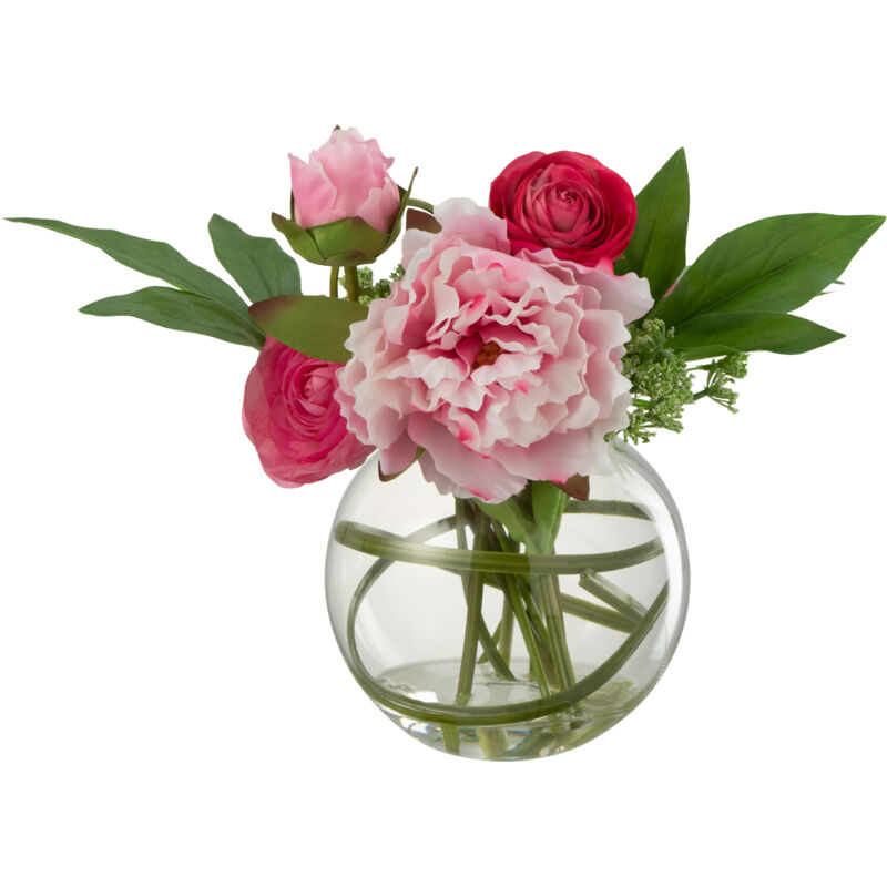 Lana Deco - Renoncule artificiel dans vase en plastique rose 31x19.5x29.5 cm