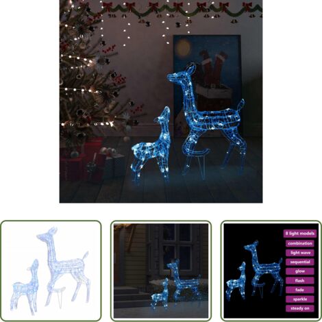 Renos de Navidad -  Familia de renos de Navidad acrílico 160 LEDs azules