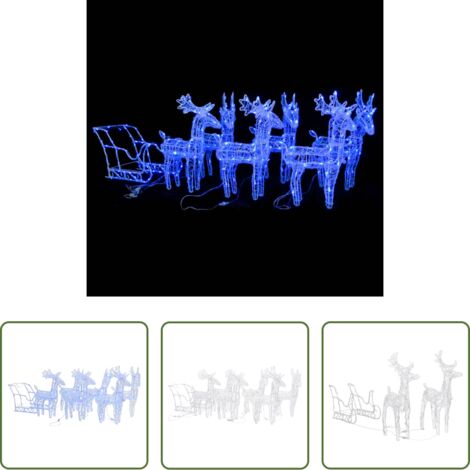 Renos -  Decoración navideña de renos y trineo acrílico 320 LED