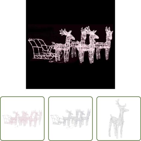 Renos iluminados -  Decoración navideña renos y trineo acrílico 280x28x55 cm