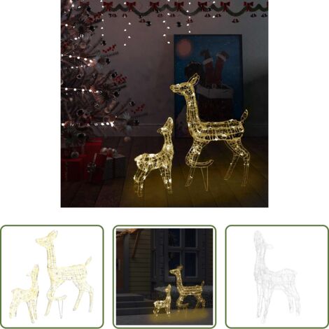 Renos navideños -  Familia de renos de Navidad acrílico blanco cálido 160 LEDs