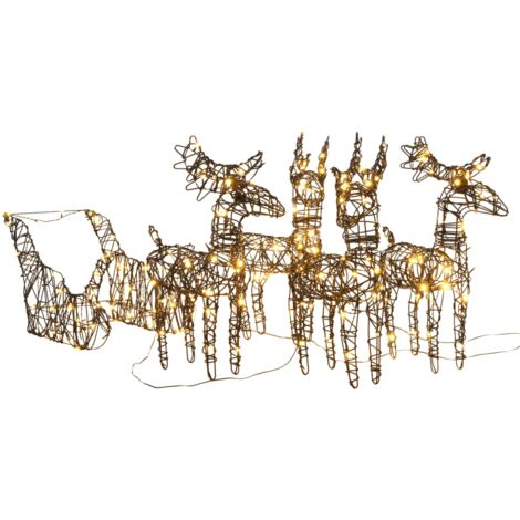 Renos y trineos de Navidad ratán 240 LEDs blanco cálido