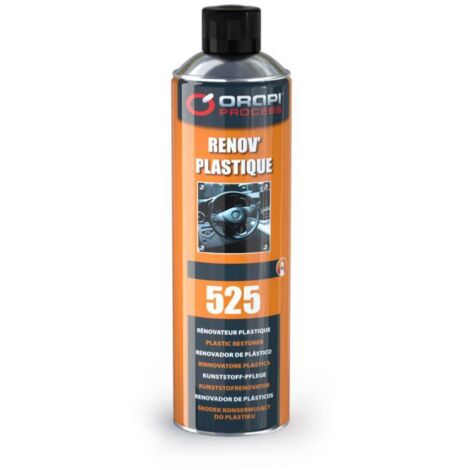 Rénovateur de plastique auto 400 ml – Nettoyant brillanteur hydrofuge et antistatique – Pour surfaces plastiques et métalliques – Orapi